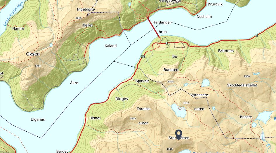 Kart over ruta til Storeflåtten